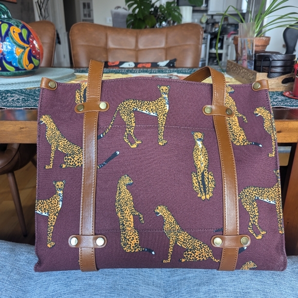 Like New ModCloth Canvas Tote Bag RARE LEOPARD Satchel Purse Messenger - Picture 2 of 6